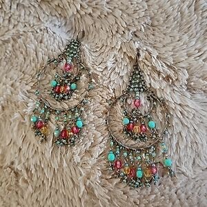 Pink teal chandelier earrings